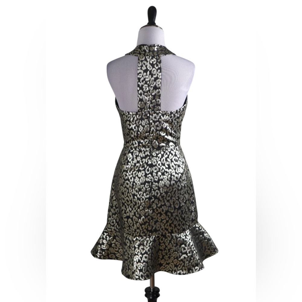 ANTHROPOLOGIE $230 Hutch Metallic Leopard Flounce Halter Twiggy Dress Size 4 - Picture 5 of 6